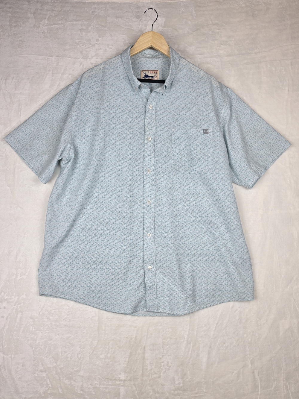 Huk Fishing Performance Button Down Shirt Men's 2XL Blue Gray Stretch